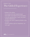 Promotional text for 'The Gilded Experience' on a purple background