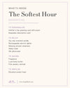 Product description card for 'The Softest Hour' essential collection with items listed.